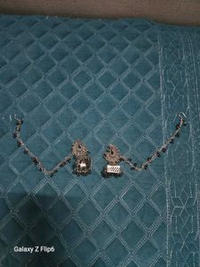 Oxidized Jhumka Earrings with Chain
