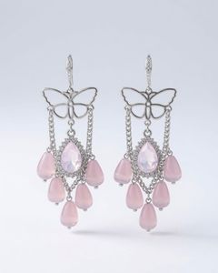 Dangle Butterfly Earrings with Pink Gems