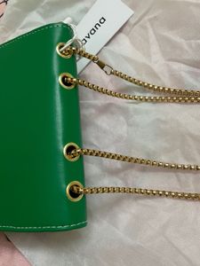 Green Crossbody Bag with Gold Chain.
