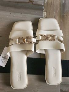 Primark Cream Slides with Gold Detail(UK)