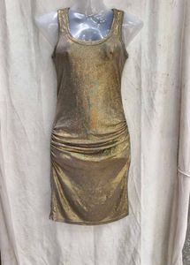 I. Glamorous Gold Ruched Tank Dress