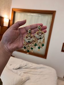 Elegant Green Stone Jhumka Earrings