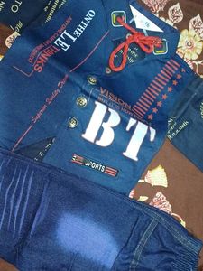 Boys navy blue jeans shirt set