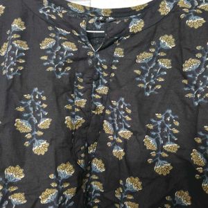 Black Floral Print Kurta