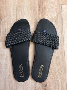 Stylish Black Woven Flat Sandals