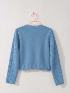 Blue Cable Knit Cropped Cardigan