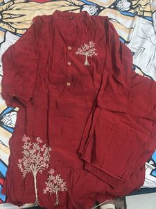 Maroon Kurta Set with Tree Embroidery