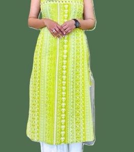 Lime Green Kurta with White Print