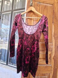 Velvet Floral Print Mini Dress