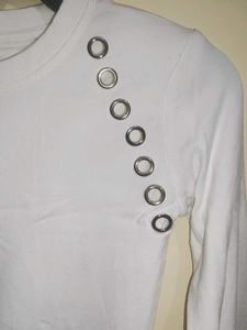 White Eyelet Detail Long Sleeve Crop Top