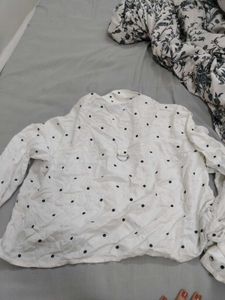 White Polka Dot Button-Up Shirt