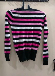 Pink &amp; Black Striped Cardigan
