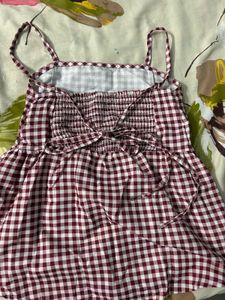 Maroon Gingham Spaghetti Strap Top