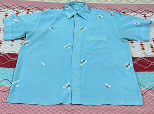 Men's Blue Short Sleeve Button-Up Shirt