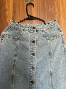 Light Wash Denim Button-Front Midi Skirt