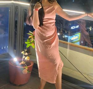 Satin Wrap Dress - Peach