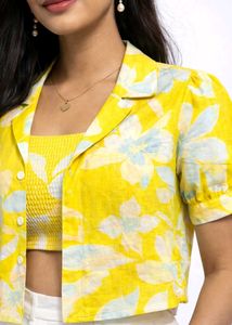 Yellow Floral Crop Top Set