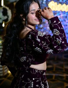 Elegant Purple Velvet Lehenga Choli