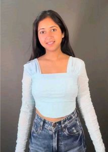 Light Blue Ruched Long Sleeve Crop Top
