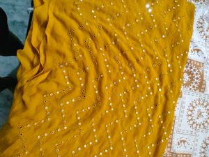 Mustard Mirror Work 3mtr Approx Fabric