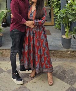 Bohemian Red Printed Midi Dress