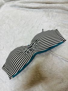 Black and White Striped Bikini Top