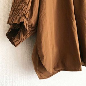 Uniqlo Brown Gathered Neck Top