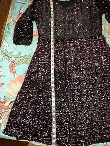 Sparkling Black Sequined V-Neck Dress