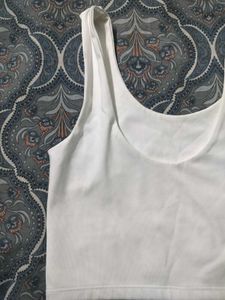 White Ribbed Cropped Tank Top