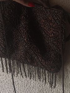 Detailed Sequins Sling Bag with Tassel