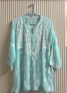 Elegant Embroidered Kurta - Light Blue