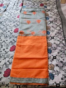Beautiful Supernet Orange &amp; Grey Saree🧡🩶