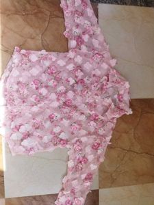 Pink Floral Embroidered Sheer Blouse
