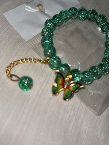 Charming Green Beaded Bracelet with Butterfly Char