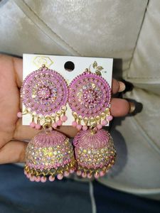 Beautiful Pink Jhumka Earrings
