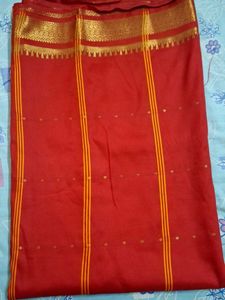 Elegant Red Silk Saree with Gold Border