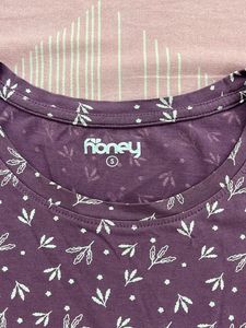 Purple Leaf Print T-Shirt