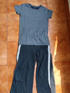 Comfortable Grey Top and Black Pants Set
