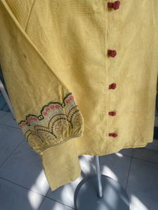 Sale 298 Yellow Embroidered Sleeve Top