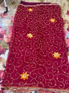 Maroon Embroidered Saree