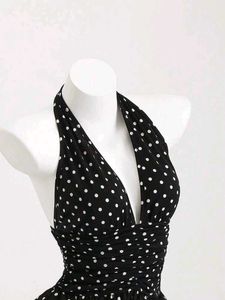 Chic Polka Dot Halter Dress Mini | Plunge Neck