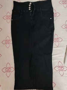 High-Waisted Black Denim Skirt