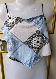 Blue Patchwork Crop Top