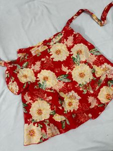 Red Floral Print Ruffle skirt