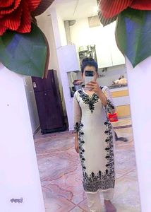 Elegant White Kurta with Black Embroidery