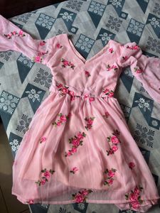 pink pretty flowers embroidered frok