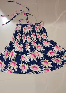Blue Sleeveless Floral Tube Designed Top