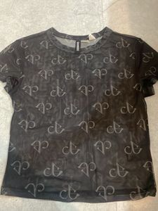 Black Pink Sheer Mesh Logo Top