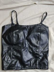 Black Mesh Long Sleeve with leather Top