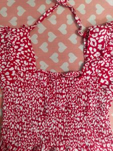 Red &amp; White Animal Print Smocked Dress